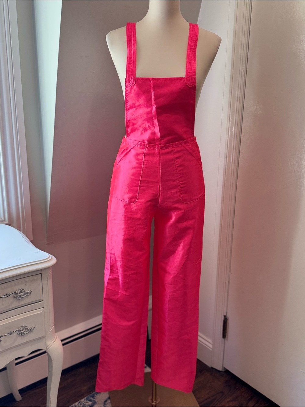 Bunny Holiday Pink Wide Leg Overalls Jumpsuit Y2K Barbiecore Size Small